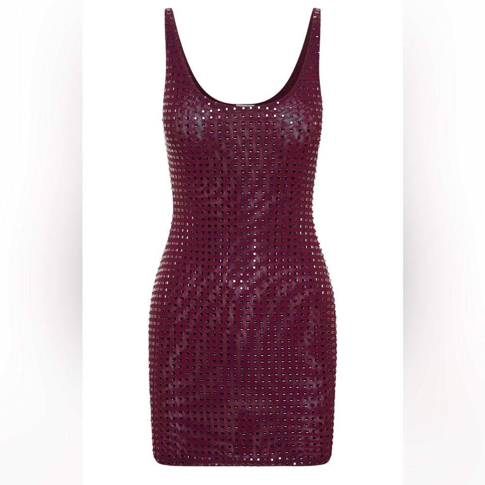 Meshki Square Diamanté Mini Dress - Berry